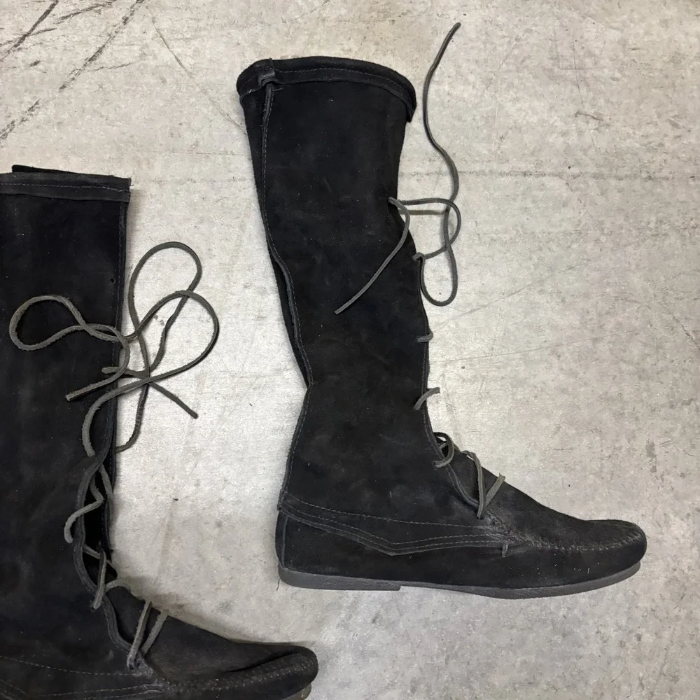 Minnetonka Front Lace Knee High Boots Men's 10 Black 1929 Renfaire Festival